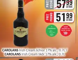 CBA CAROLANS Irish Cream lichior 17% alc. Ofertă