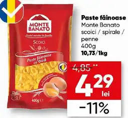 PROFI Paste făinoase Monte Banato scoici/spirale / penne Ofertă