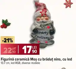 Carrefour Figurină ceramică Moș cu brăduț nins, cu led Ofertă