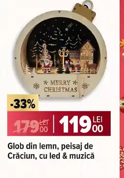 Carrefour Glob din lemn, peisaj de Crăciun, cu led & muzică Ofertă