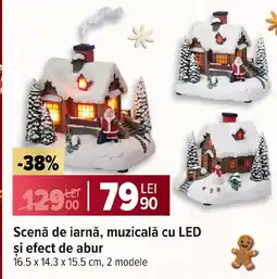 Carrefour Scenă de iarnă, muzicală cu LED si efect de abur Ofertă