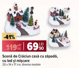 Carrefour Scenă de Crăciun casă cu zăpadă, cu led şi mişcare Ofertă