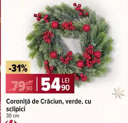 Carrefour Coroniță de Crăciun, verde, cu sclipici Ofertă