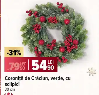Carrefour Coroniță de Crăciun, verde, cu sclipici Ofertă