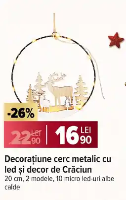 Carrefour Decoraţiune cerc metalic cu led şi decor de Crăciun Ofertă