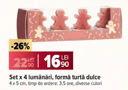 Carrefour Set x 4 lumânări, formă turtă dulce Ofertă