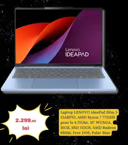 Media Galaxy Laptop LENOVO IdeaPad Slim 5 13ARP10, AMD Ryzen 7 7735HS pana la 4.75Ghz, 13" WUXGA, 16GB, SSD 512GB, AMD Radeon 680M Ofertă