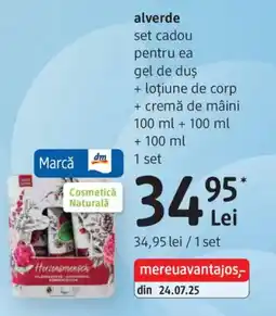 DM Alverde set cadou pentru ea gel de duş + loţiune de corp + cremă de mâini Ofertă