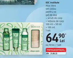 DM IDC Institute Aloe Vera set cadou pentru ea gel de duş + scrub de corp + loțiune de corp Ofertă