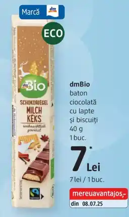 DM Dmbio baton ciocolată cu lapte şi biscuiți Ofertă