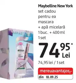 DM Maybelline New York set cadou pentru ea mascara + apă micelarǎ Ofertă