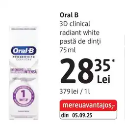 DM Oral B 3D clinical radiant white pastă de dinți Ofertă