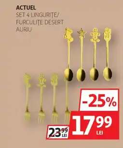 Auchan Actuel set 4 lingurite/ furculițe desert auriu Ofertă