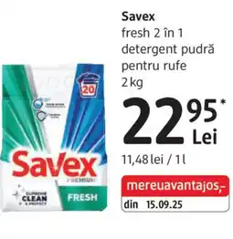 DM Savex fresh 2 în 1 detergent pudră pentru rufe Ofertă