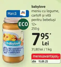 DM Babylove meniu cu legume, cartofi şi vită pentru bebeluşi 12+ Ofertă