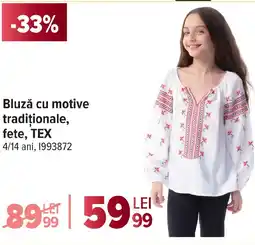 Carrefour Bluză cu motive tradiționale, fete, TEX Ofertă