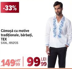 Carrefour Cămașă cu motive tradiționale, bărbați, TEX S/XXL Ofertă