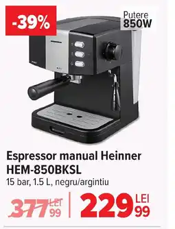 Carrefour Espressor manual Heinner HEM-850BKSL Ofertă