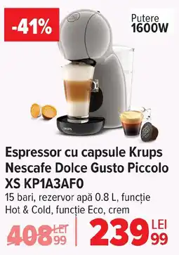 Carrefour Espressor cu capsule Krups Nescafe Dolce Gusto Piccolo XS KP1A3AFO Ofertă