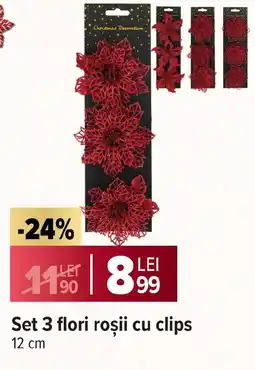 Carrefour Market Set 3 flori roşii cu clips Ofertă