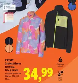Lidl CRIVIT Jachetǎ fleece termică, fete / băieți Ofertă