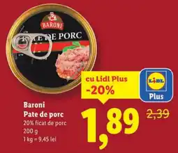 Lidl Baroni Pate de porc Ofertă