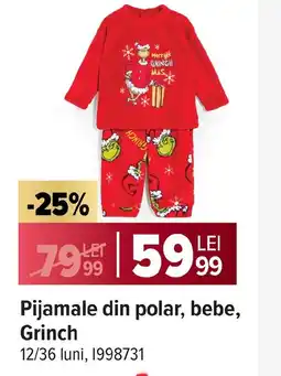 Carrefour Pijamale din polar, bebe, Grinch Ofertă