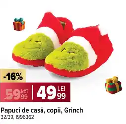 Carrefour Papuci de casă, copii, Grinch Ofertă
