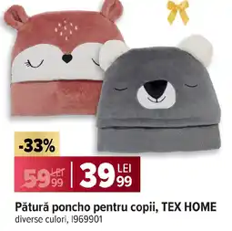 Carrefour Pătură poncho pentru copii, TEX HOME Ofertă