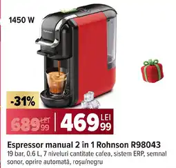 Carrefour Espressor manual 2 în 1 Rohnson R98043 Ofertă