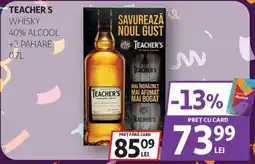 Auchan Teachers whisky 40% alcool +2 pahare Ofertă