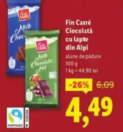 Lidl Fin Carré Ciocolată cu lapte din Alpi Ofertă