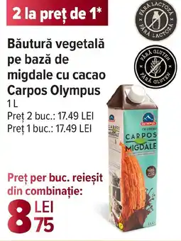 Carrefour Băutură vegetală pe bază de migdale cu cacao Carpos Olympus Ofertă