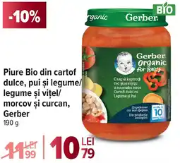 Carrefour Piure Bio din cartof dulce, pui şi legume/ legume şi viţel/ morcov şi curcan, Gerber Ofertă