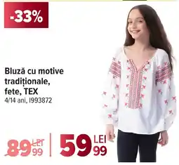 Carrefour Bluză cu motive tradiționale, fete, TEX Ofertă