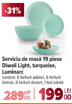 Carrefour Serviciu de masă 19 piese Diwali Light, turquoise, Luminarc Ofertă