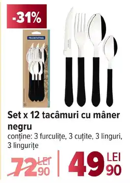 Carrefour Set x 12 tacâmuri cu mâner negru Ofertă