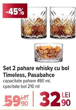 Carrefour Set 2 pahare whisky cu bol Timeless, Pasabahce Ofertă