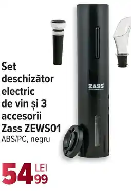 Carrefour Set deschizător electric de vin şi 3 accesorii Zass ZEWS01 Ofertă