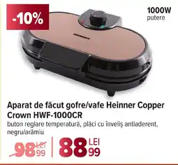 Carrefour Aparat de făcut gofre/vafe Heinner Copper Crown HWF-1000CR Ofertă