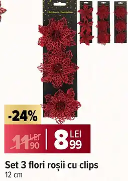 Carrefour Market Set 3 flori roşii cu clips Ofertă