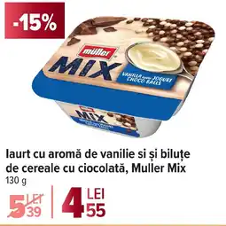 Carrefour Market laurt cu aromă de vanilie si şi biluţe de cereale cu ciocolată, Muller Mix Ofertă