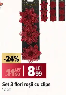 Carrefour Market Set 3 flori roşii cu clips Ofertă