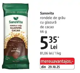 DM SanoVita rondele de grâu cu glazurǎ de cacao Ofertă
