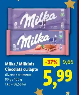 Lidl Milka / Milkinis Ciocolată cu lapte Ofertă