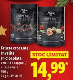 Lidl Deluxe Fructe crocante, învelite în ciocolată zmeură căpşuni / cireşe amare Ofertă