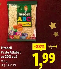 Lidl Tiradell Paste Alfabet cu 20% ouǎ Ofertă