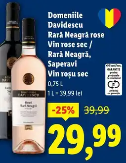 Lidl Domeniile Davidescu Rară Neagră rose Vin rose sec/ Rară Neagră, Saperavi Vin rosu sec Ofertă