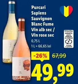 Lidl Purcari Sapiens Sauvignon Blanc Fume Vin alb sec/ Vin rose sec Ofertă
