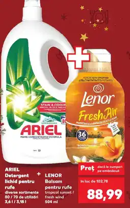 Kaufland ARIEL Detergent lichid pentru rufe + LENOR Balsam pentru rufe tropical sunset / fresh wind Ofertă